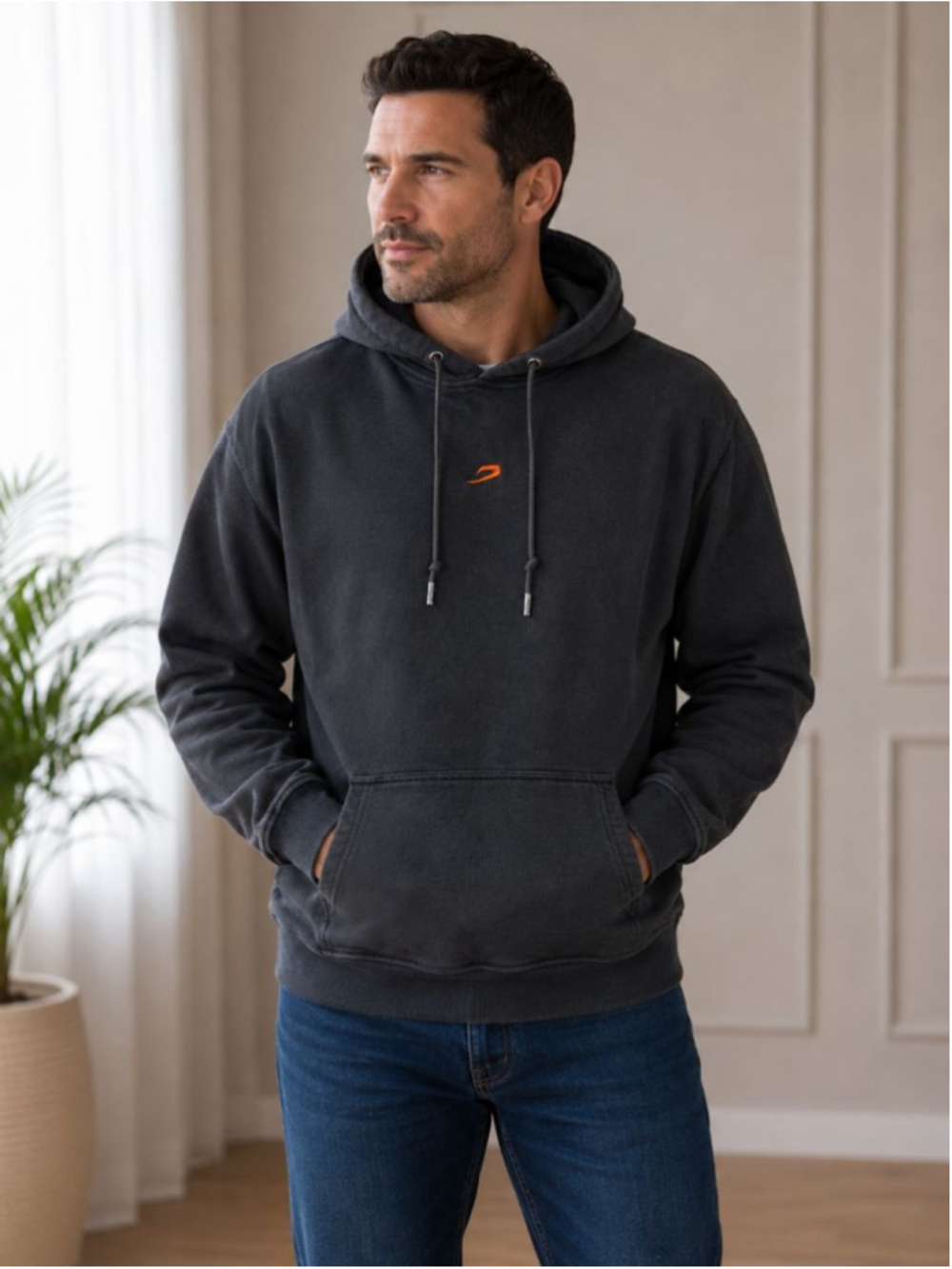 BOXRAW Black Hoodie with Orange Logo and Text Men’s Size L